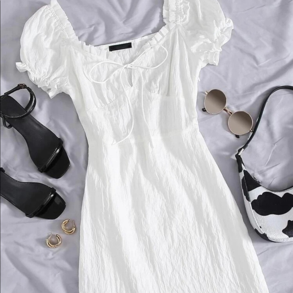 SHEIN Frill Trim Tie Front Crinkle Dress